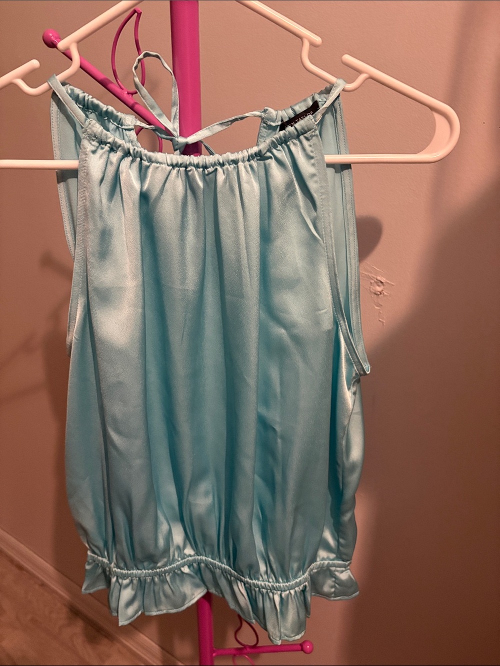 Ann Taylor Satin Light Blue halter style Top